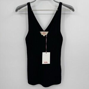 Kilte Collection The Katherine Rib Knit Tank Top size 1 S in Black Rayon